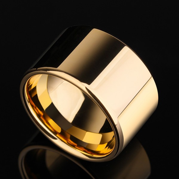 Tungsten Men's Gold Ring in Wide Version Fashion and Elegant Style Polish Craft 