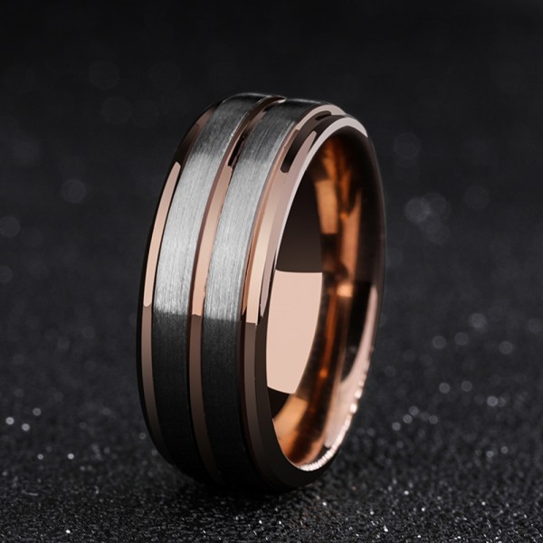 Tungsten Men's Silvery and Rose Gold Ring Semi-glossy Simple and ...