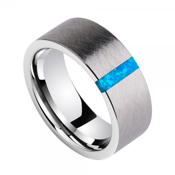Tungsten Men's Ring Inlaid Opal Gemstone Luxury and Fashion Style Brushed Craft 