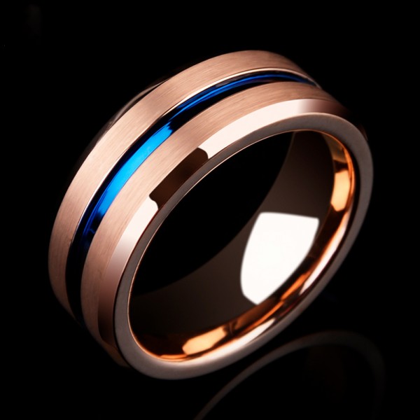 Tungsten Men's Ring Electroplating Rose Gold Elegant and Fashion Style Fluted and Brushed Craft 