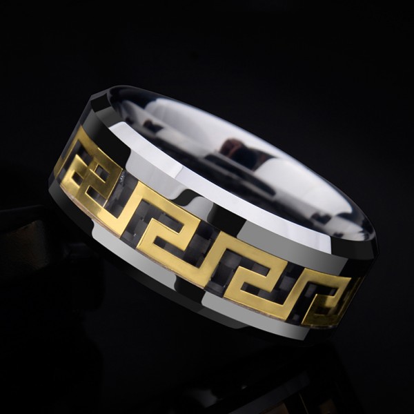 Tungsten Men's Ring Accessorized Goldleaf Great Wall Desgign Retro Style Polish and Inlaid Craft