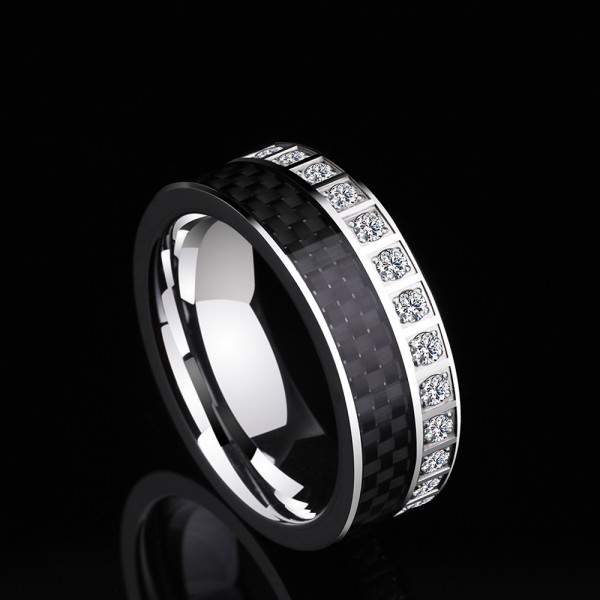 Tungsten Men's Ring Cubic Zirconia Elegant and Luxury Style Polish and Inlaid Craft