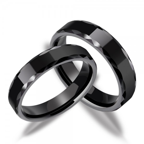 Ceramic Couple Black Rings Cutting Side Geometric Beauty Vogue and Cool Style