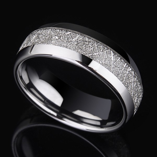 Tungsten Men's Silvery Ring Inlaid Silver Leaf Retro and Luxury Style Highlight Strength and Tenderness Polish Craft