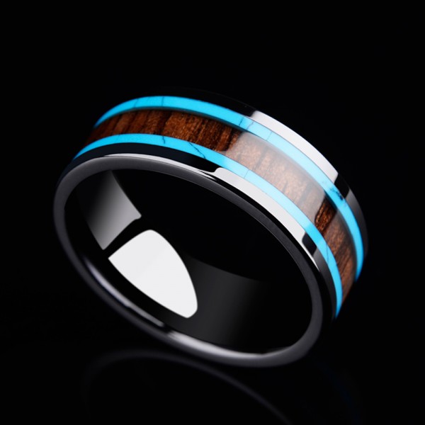 Ceramic Men's Ring Inlaid Acacia and Calaite Stable and Fashion Style Polish Craft