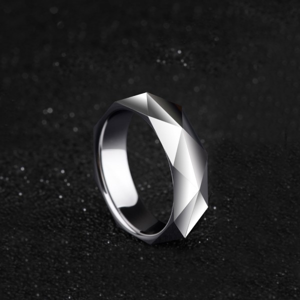Tungsten Men's Silvery Ring Geometric Cutting Highlighting Personality Cool and Vogue Style 