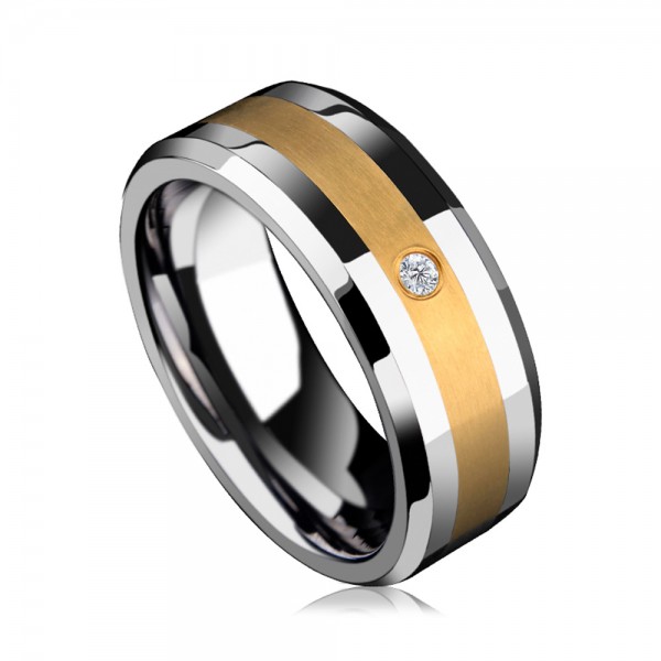 Tungsten Men's Silvery Ring Inlaid 14K Gold Luxury and Noble Style Business Elite