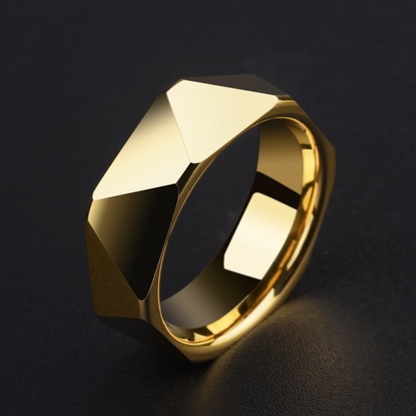 Tungsten Men's Golden Ring Geometric Cutting Simple Vogue and Luxury Style Polish Craft
