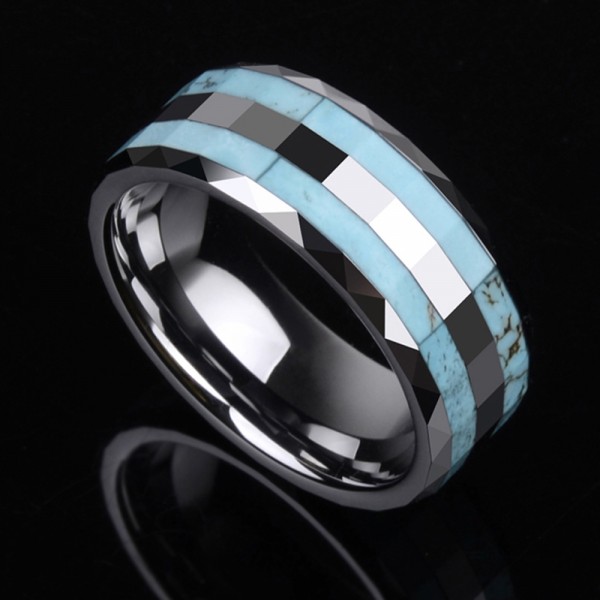 Tungsten Men's Ring Inlaid Calaite Fashion and Unique Geometric Cutting Side 