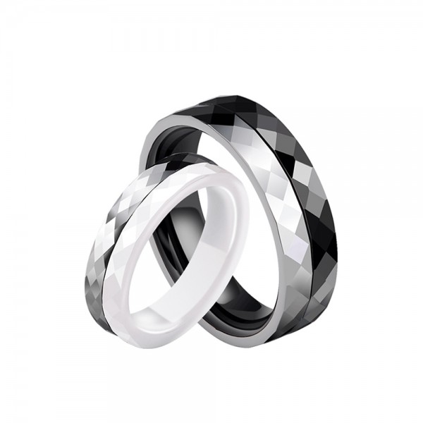 Tungsten and Ceramic Couple Black and White Rings Simple and Fashion Style