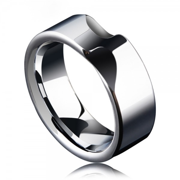 Tungsten Men's Silvery Ring Indentation Design Unique and Vogue Style Polish Craft