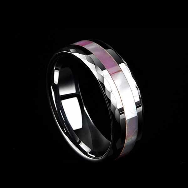 Tungsten Men's Silvery Ring Inlaid Pink Scallop Colorful Visual-effect Polish Craft Cutting Side Shell Design