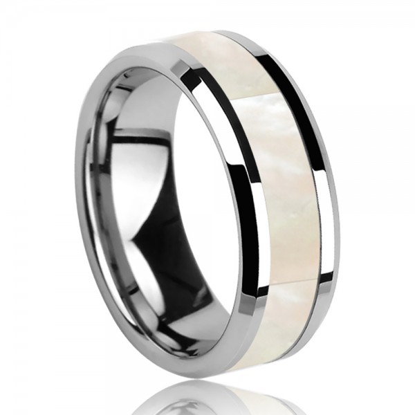 Tungsten Men's Ring Inlaid Shell Design Simple and Fashion Style Polish and Inner Arc Craft