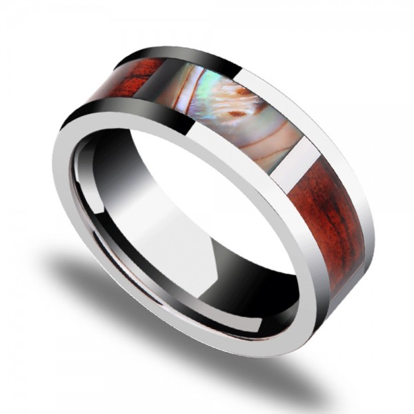 Tungsten Men's Ring Inlaid Shell and Acacia Unnique and Noble Highlight Personality 