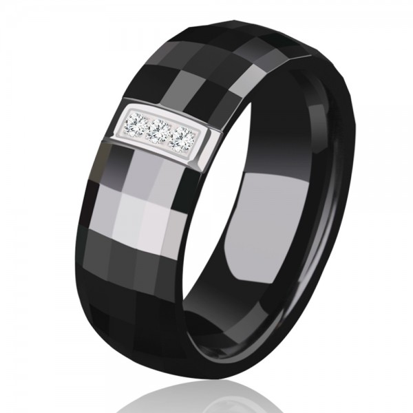 Men's Black Ceramic Ring Inlaid Cubic Zirconia Elegant and Vogue Style Cutting and Polish Craft 