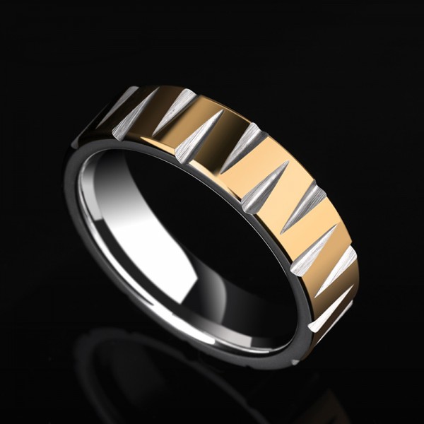 Tungsten Men's Golden Ring Vogue and Liberality Style Electroplating 18K Gold Polish and Fluted Craft 