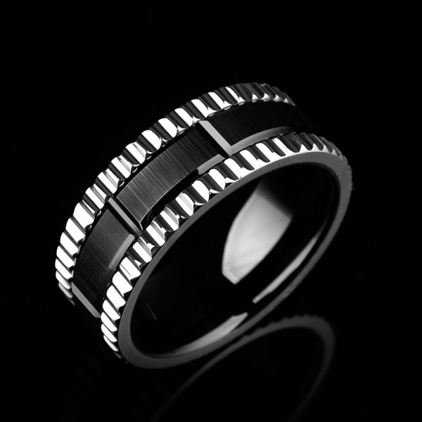 Tungsten Men's Black and Silvery Ring Wheel Design Fashion and Highlight Personality Electroplating Craft