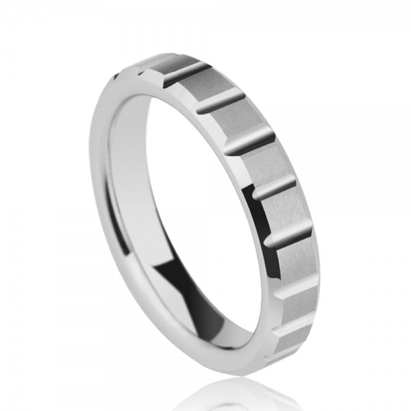 Tungsten Men's Silvery Ring Squared Pattern Design Simple and Fashion Style Dull Polish Craft