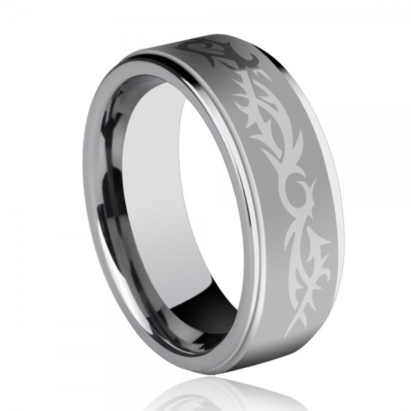 Tungsten Men's Silvery Ring Arabesquitic Design Retro and Vogue Style Dull Polish Craft