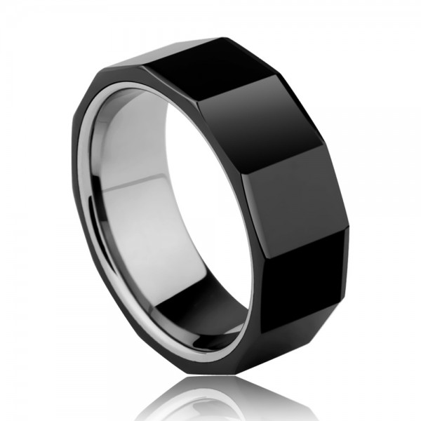 Tungsten Men's Black Ring Inlaid Ceramic Simple and Deep Style Polish and Inner Arc Design 