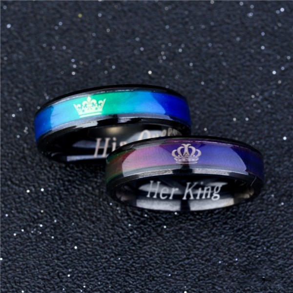 His Queen Her King Ring Temperature-sensitive Discoloration Matching Promise Ring
