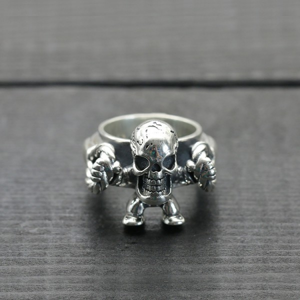 S925 sterling silver punk ring vintage worn old skull men's ring