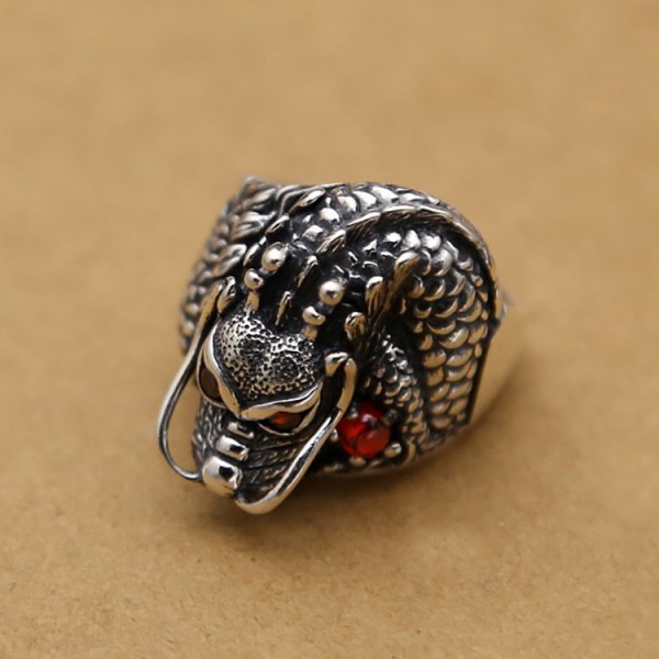 S925 sterling silver retro dragon ring personality men's silver ring