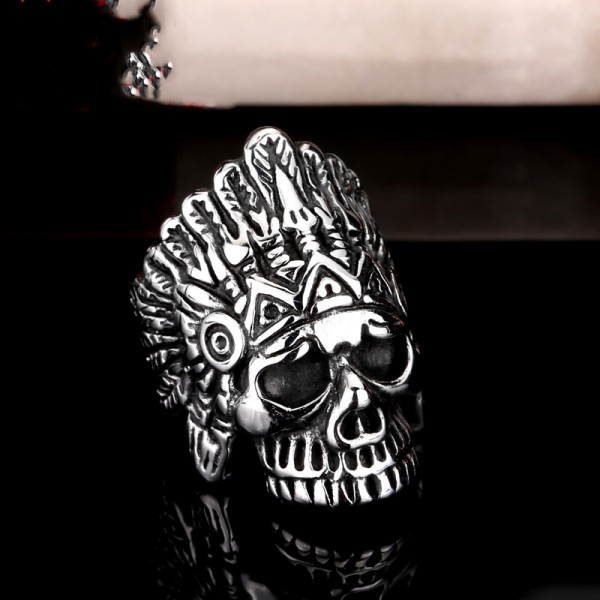 Stainless steel men's punk style skull ring