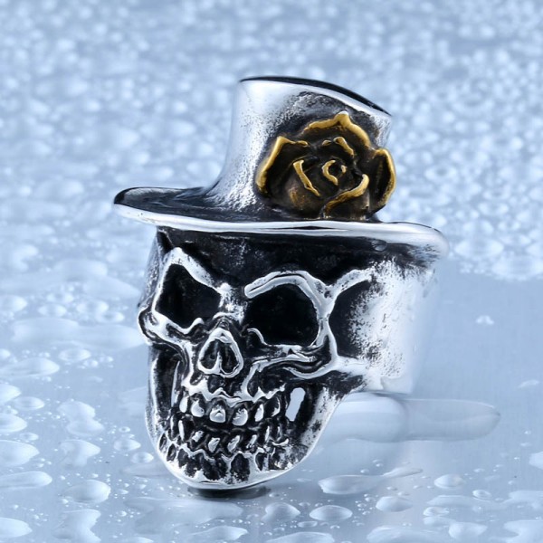 Titanium steel men's rose gold skull ring