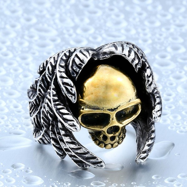 Titanium steel winged skull ring