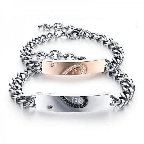 Titanium Steel Lovers Bracelets Classic Creative Heart-Shaped Puzzle Bracelet Valentine's Day Gift