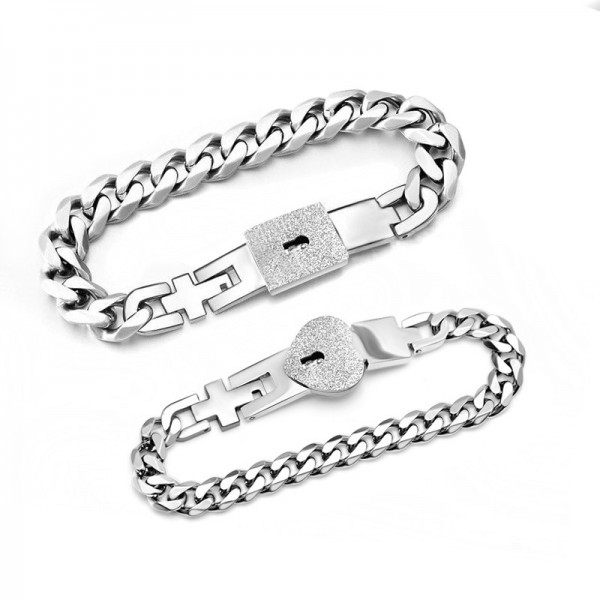 Forever Love Lock&Key Titanium Steel Lovers Bracelets