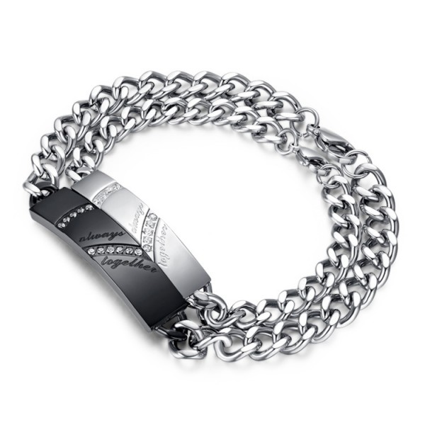 Fashion Heart-Shaped Puzzle Titanium Steel Inlaid Cubic Zirconia Lovers Bracelets