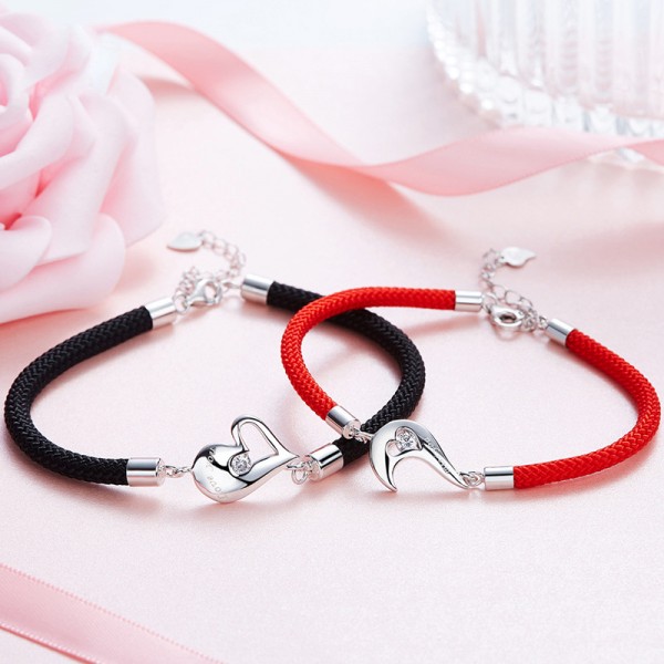 New Fashion Sweet Heart-Shaped S925 Sterling Silver Inlaid Cubic Zirconia Lovers Bracelets