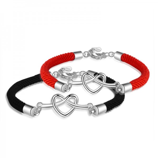 Hollow Heart-Shaped S925 Sterling Silver Lovers Bracelets