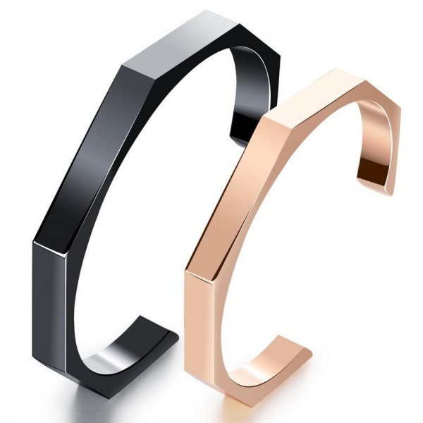 Opening Style Titanium Steel Plated Rose Gold Black Lovers Bracelets