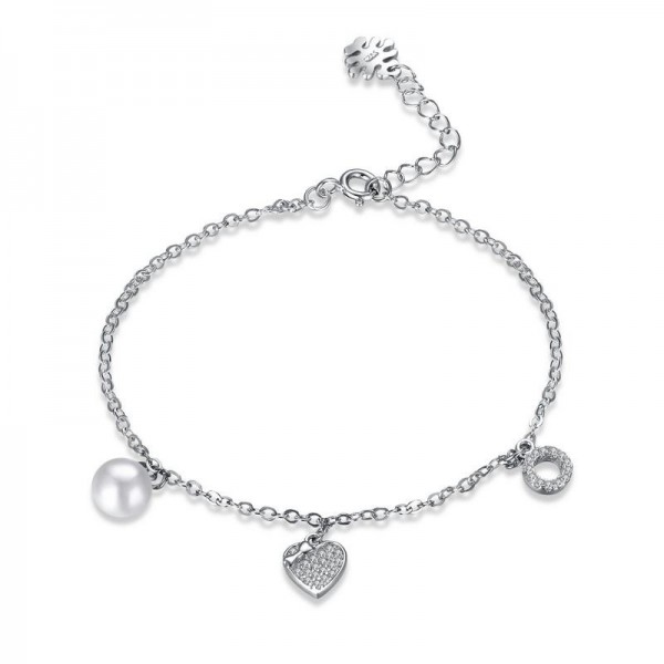 True Love S925 Sterling Silver Inlaid Cubic Zirconia Bracelet with Pearl