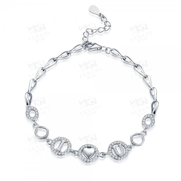 "I Love You" Romantic S925 Sterling Silver Inlaid Cubic Zirconia Bracelet