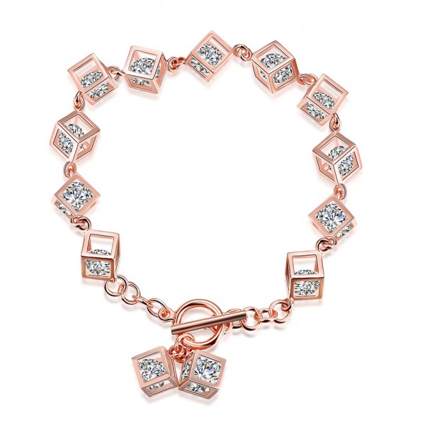 Charming S925 Sterling Silver Inlaid Cubic Zirconia Rose Gold Bracelet