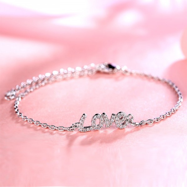 Charming "Love" S925 Sterling Silver Inlaid Cubic Zirconia Bracelet