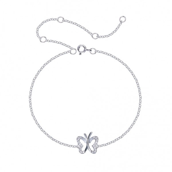 Stylish Hollow Butterfly-Shaped S925 Sterling Silver Inlaid Crystal Bracelet