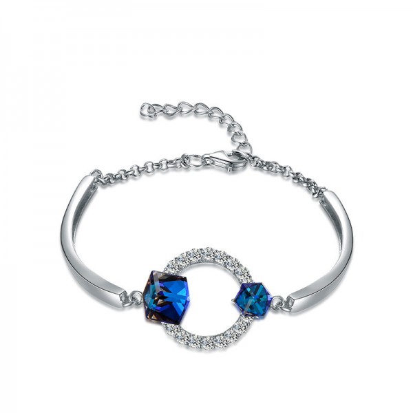 New Arrivals S925 Sterling Silver Inlaid Blue Crystal Bracelet