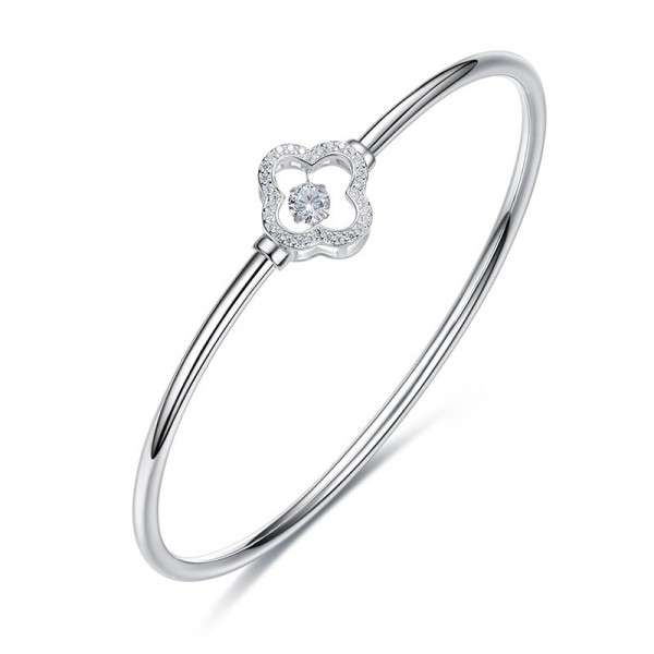 Charming Stylish Four-leaf Clover Shaped S925 Sterling Silver Inlaid Rotatable Cubic Zirconia Bracelet