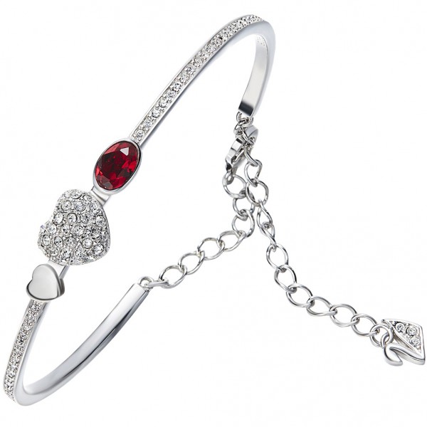 Romantic Heart-Shaped S925 Sterling Silver Inlaid Crystal Bracelet