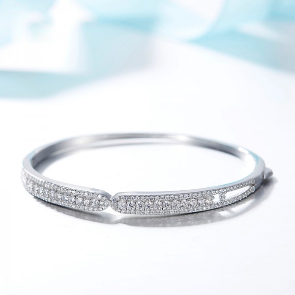 Simple Style Personality S925 Sterling Silver Inlaid Cubic Zirconia Bracelet