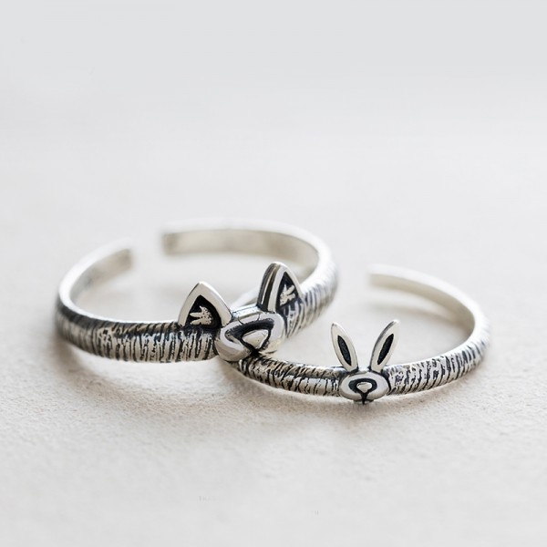 Original Design The Wolf And Rabbit Simple Lovers Ring