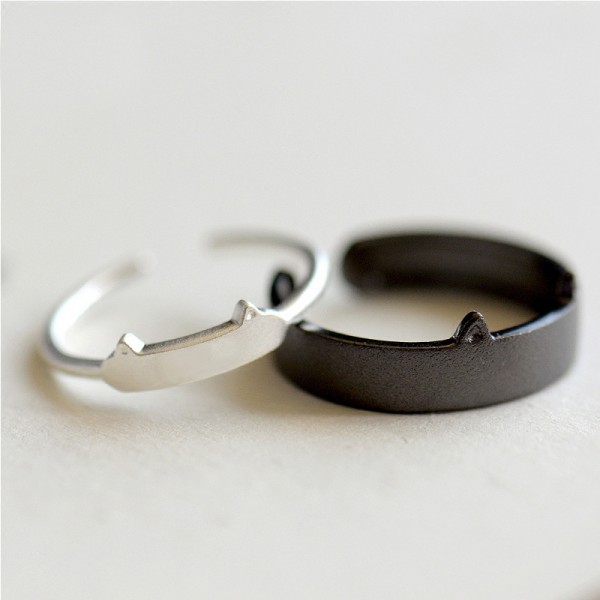 Original Design The Black Cat And White Cat Simple Lovers Ring