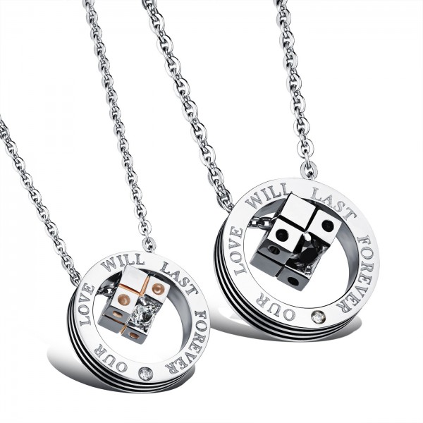 Lovely 3A Zircon Titanium steel Couples Necklace Valentine'S Day Gift With Rhinestone