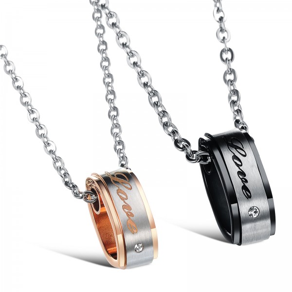 3A Zircon Titanium steel Romantic Couples Necklace Valentine'S Day Gift