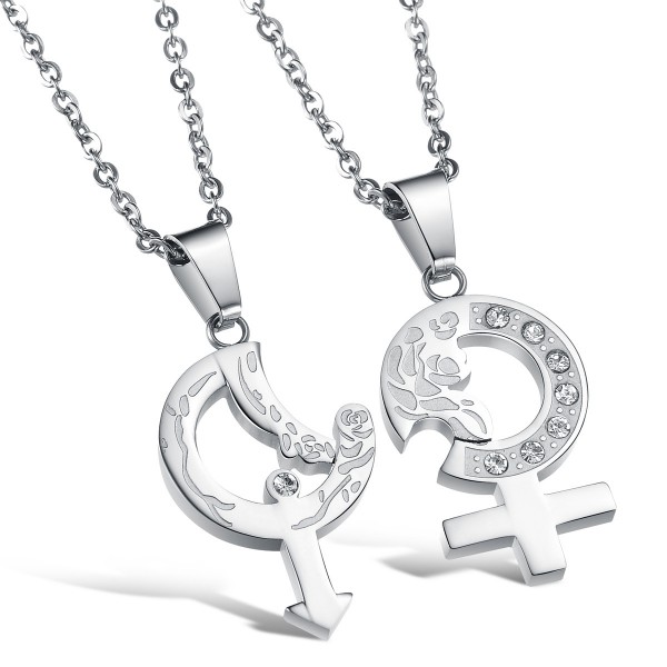 3A Zircon Titanium steel Exquisite Couples Necklace Valentine'S Day Gift